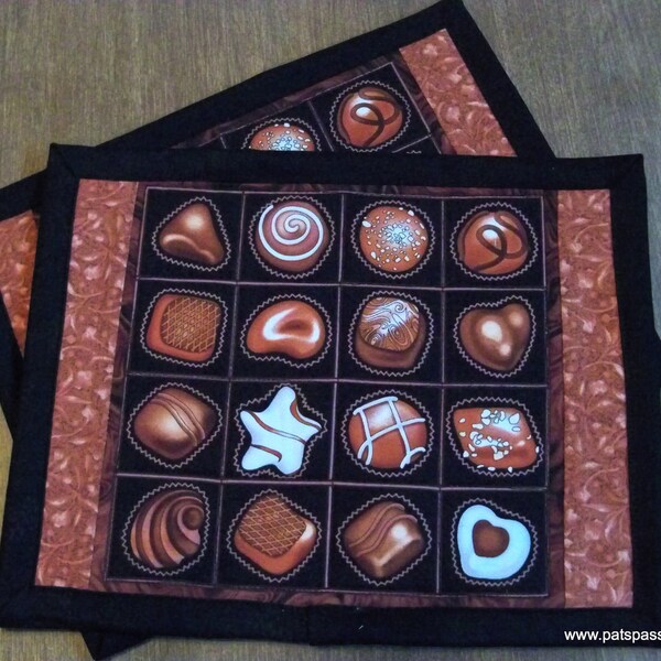 Mug Rugs or Mini Table Mats Quilted Box of Chocolates Set of 2