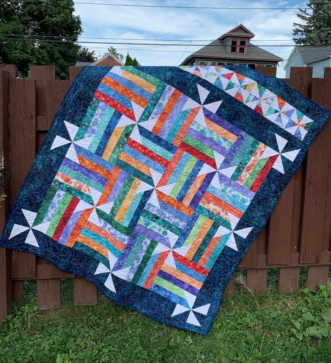 Jelly Roll Sizzle Lap Quilt Bright Colors Twin Full Bed Quilt Etsy