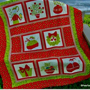 Christmas  Elves Quilt, Quilted Christmas Blanket, Christmas Lap Quilt, Christmas Wall Hanging, Quilt with Minky Backing Red White Green