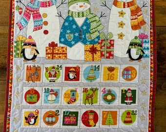 Snowmen Penguins Advent Calendar, Child Friendly Advent Calendar Quilted Wall Hanging, Christmas Countdown Advent Calendar