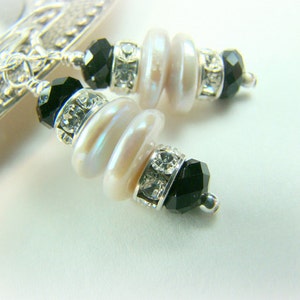 Black and White pearl, crystal earrings... TUXEDO image 2