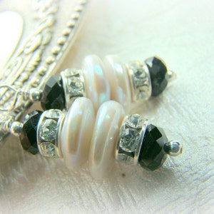 Black and White pearl, crystal earrings... TUXEDO image 1