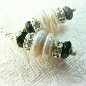 Black and White pearl, crystal earrings... TUXEDO image 3