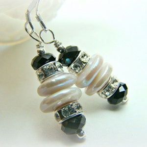 Black and White pearl, crystal earrings... TUXEDO image 4