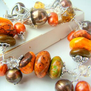 Chunky orange bracelet, fall colors, gemstone charm bracelet, burnt orange turquoise stone charm bracelet, ... INDIAN SUMMER