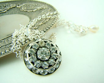 Swarovski crystal necklace, swarovski crystal pendant, crystal disk, bridal necklace, prom jewelry