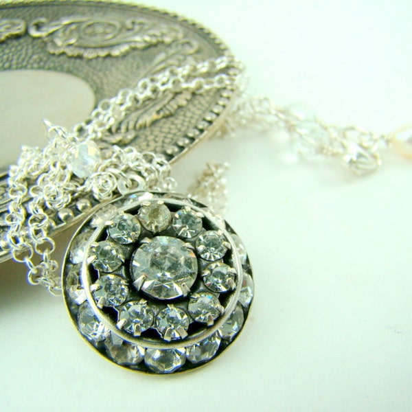 Swarovski crystal necklace, swarovski crystal pendant, crystal disk, bridal necklace, prom jewelry