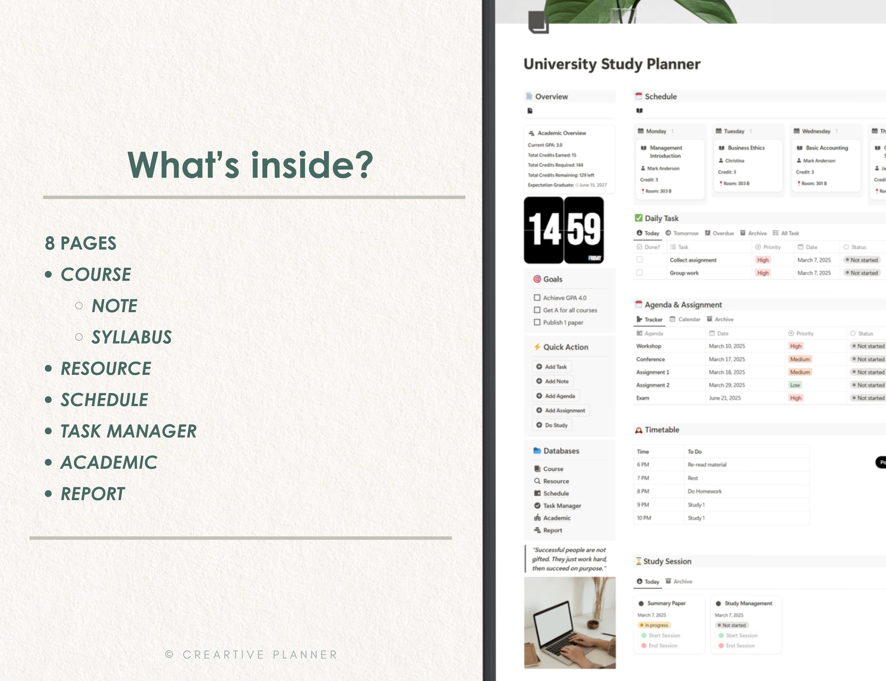 University Planner Example University Planner Notion Template, University Study Planner, College ...
