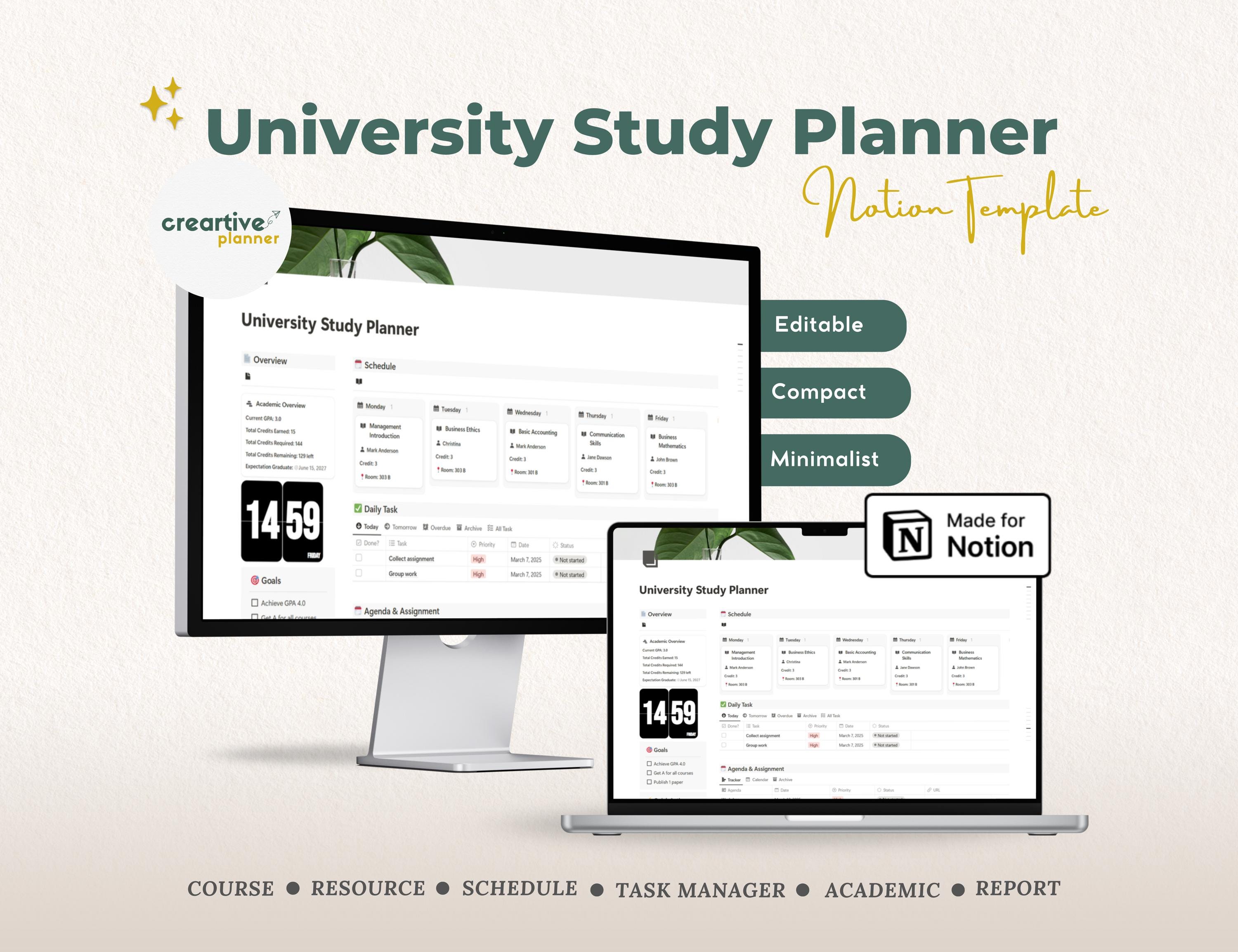 University Planner Example University Planner Notion Template, University Study Planner, College ...