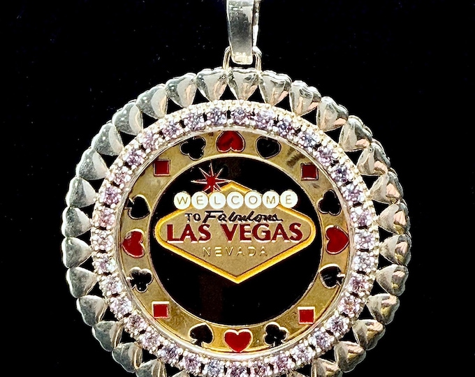 Sterling Silver Bezel Pendant • Vegas Necklace • Moissanite Jewelry • Interchangeable Casino Token • Gambling Gift • Card Player Accessory