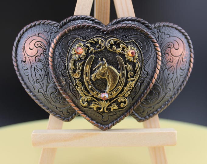 Women's Western Three Heart Buckle with Ornate Horse Focal
