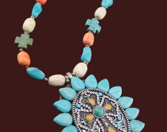 Handmade Western Southwestern Statement Turquoise Howlite Necklace, Cowgirl Jewelry, Cowgirl Accessory