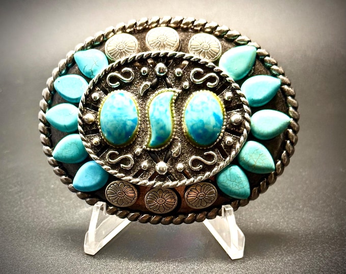 Western Southwestern Unisex Belt Buckle with Faux Turquoise