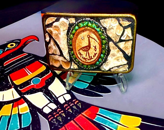 Heron Petroglyph Native American Tribal -Inspired Belt Buckle —3x 2 inches