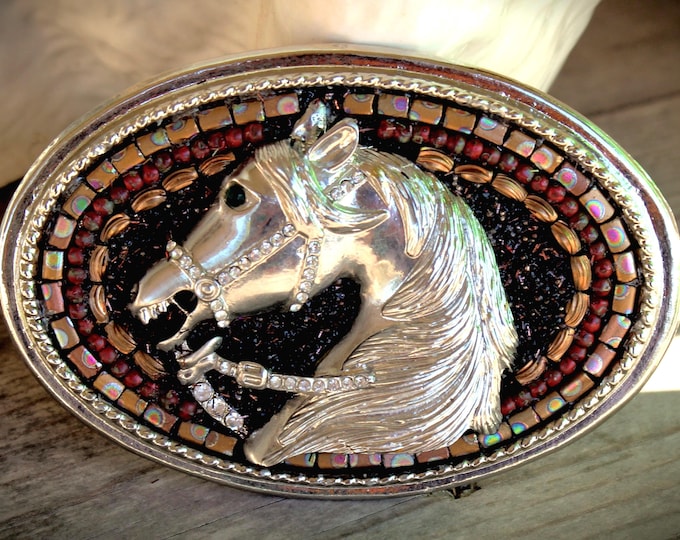 Rhinestone Horse Belt Buckle