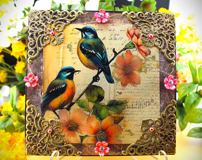 Vintage Blue Bird Plaque: Shabby Chic Victorian Decor