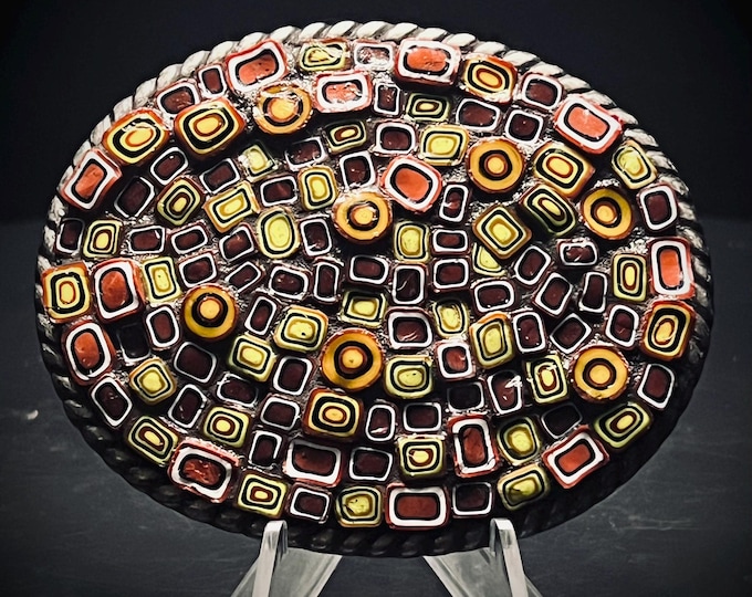 Retro / Mod Millefiori Mosaic Belt Buckle – 4.5x3.5 Inch Handmade Festival / 60s Buckle   FLASH SALE!
