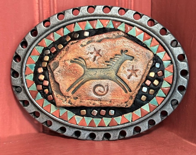 Southwestern Western Native American Style Horse Petroglyph Belt Buckle--One of a Kind