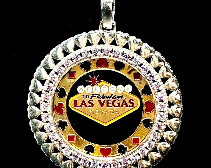 Moissanite Sterling Silver Vegas Casino Pendant - Interchangeable Poker Token