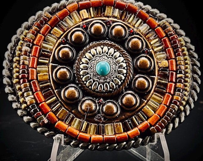 Mosaic Belt Buckle with Faux Turquoise and Gemstones