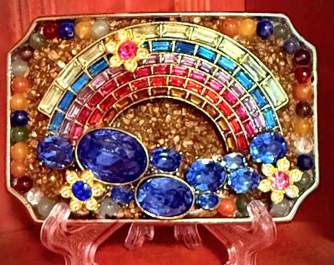 Elaborate Rhinestone Rainbow Belt Buckle