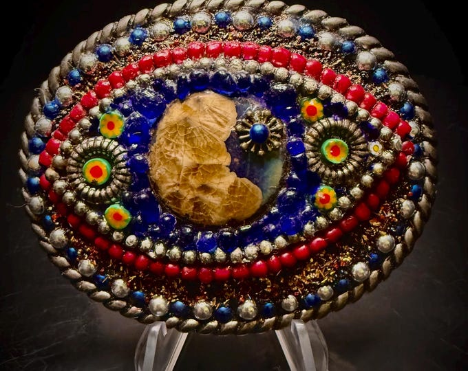 Celestial Belt Buckle with Coral Fossil Gemstone -- Major Glam