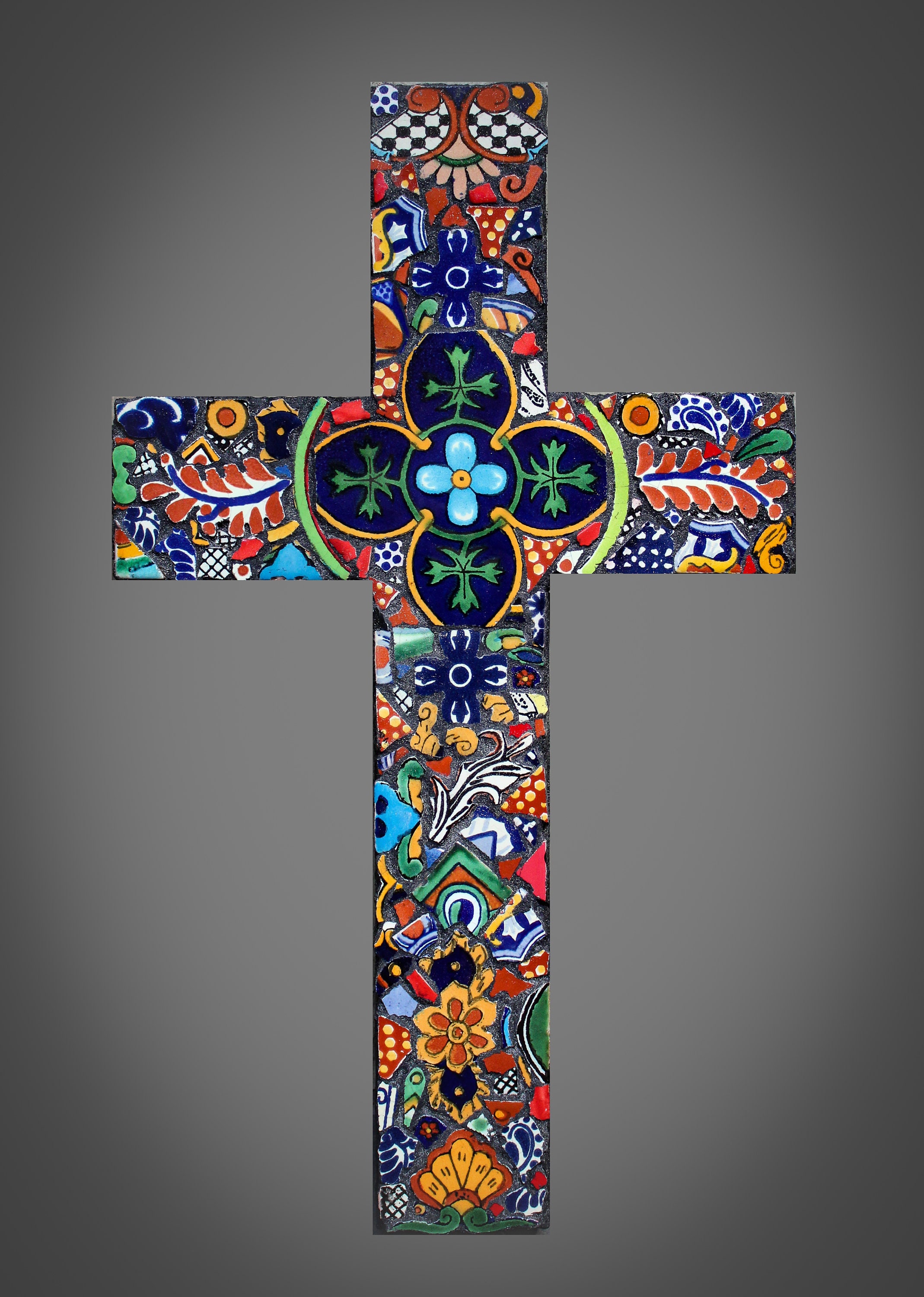 Mexican Southwestern Wall Cross Made with Talavera Tiles Ready to Ship