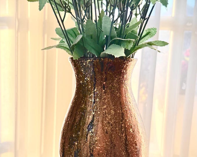 Metallic Pour Paint Glass Vase, Gold Glitter Resin Finish, Home Decor