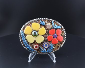 Lady's Garden Flower Belt Buckle, Gift for Her, Embellished Buckle, Mosaic Belt Buckle