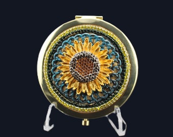 Rhinestone Sunflower Pocket Mirror
