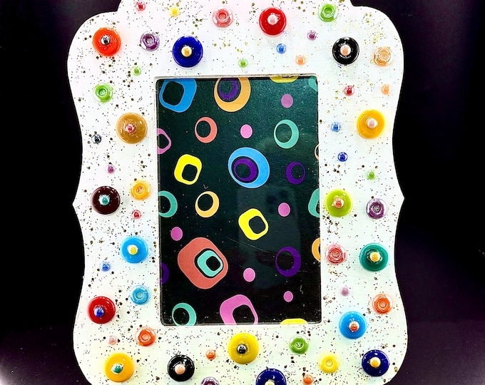 Hippy, Fun and Funky Resin Dotted Hand-Made Picture Frame 9.5"x7.5"