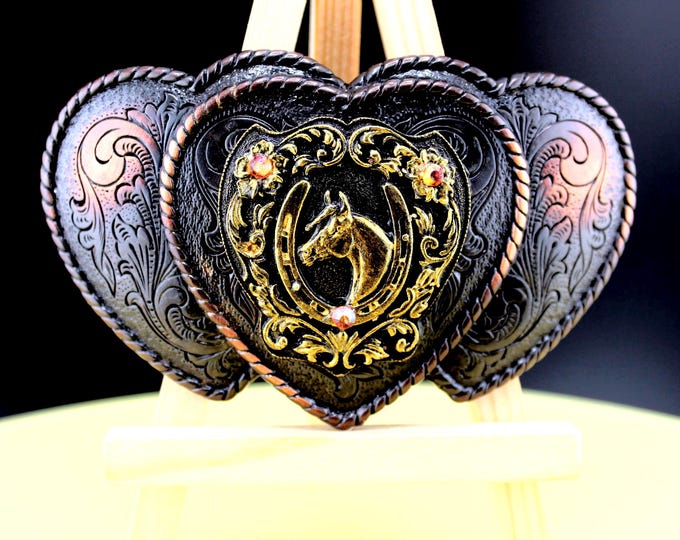Women's Western Three Heart Buckle with Ornate Horse Focal