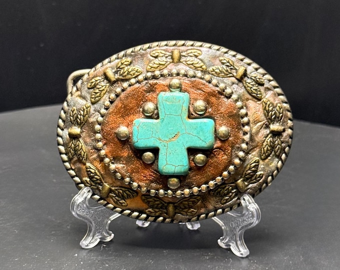 SALE! Rustic Turquoise Howlite Cross Belt Buckle — Western Style for Men or Women