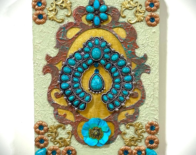 Faux Turquoise Squash Blossom Wall Hanging: Southwestern Decor