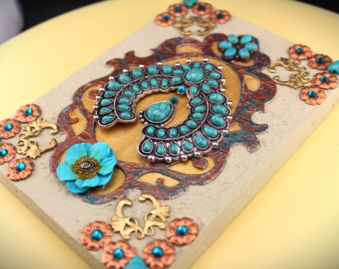 Faux Turquoise Squash Blossom Wall Hanging: Southwestern Decor