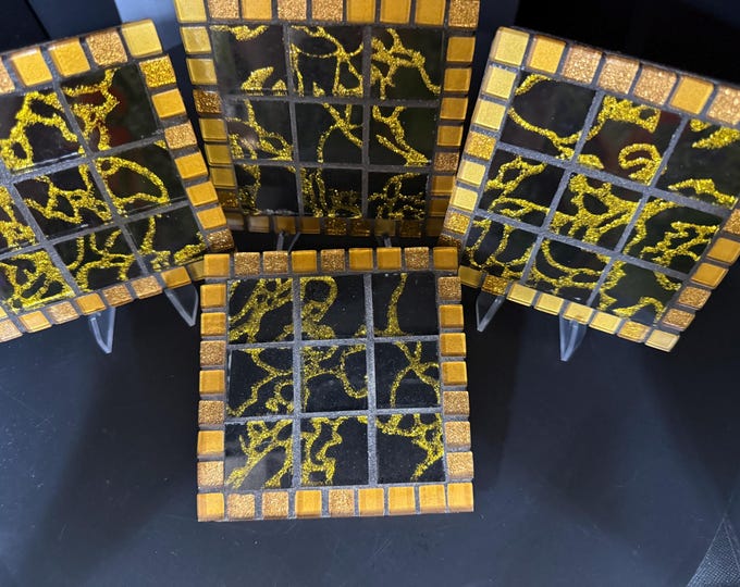 Glam Glass Black and Gold Coaster Set of Four