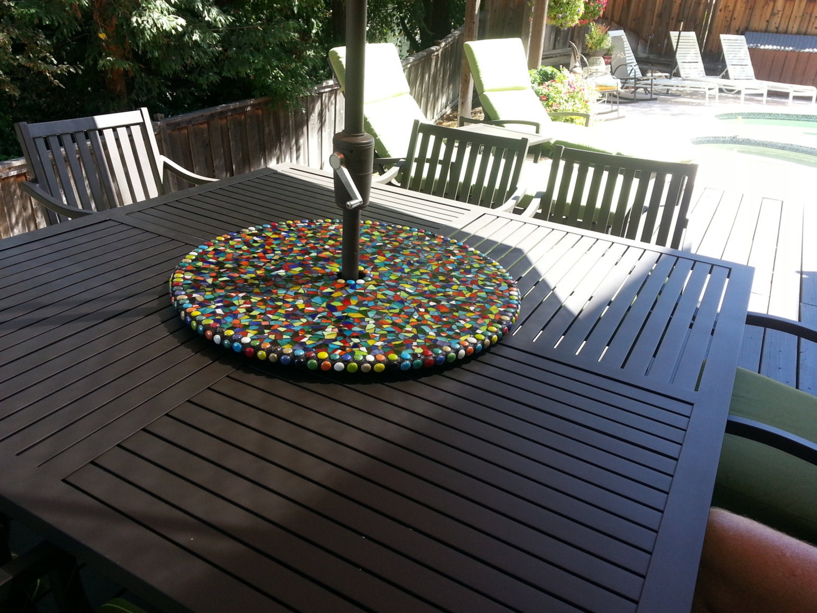 Large Mosaic Stained Glass Outdoor Patio Table Lazy Susan Etsy