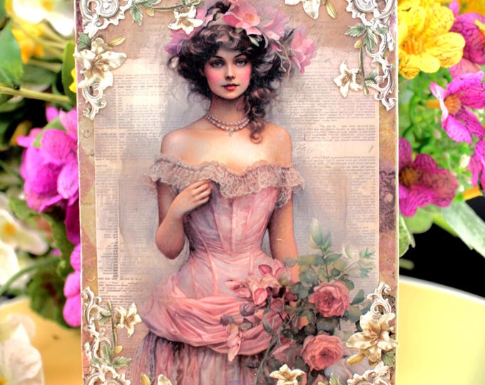 Victorian Bride Plaque: Shabby Chic Home Decor, Mixed Media Art