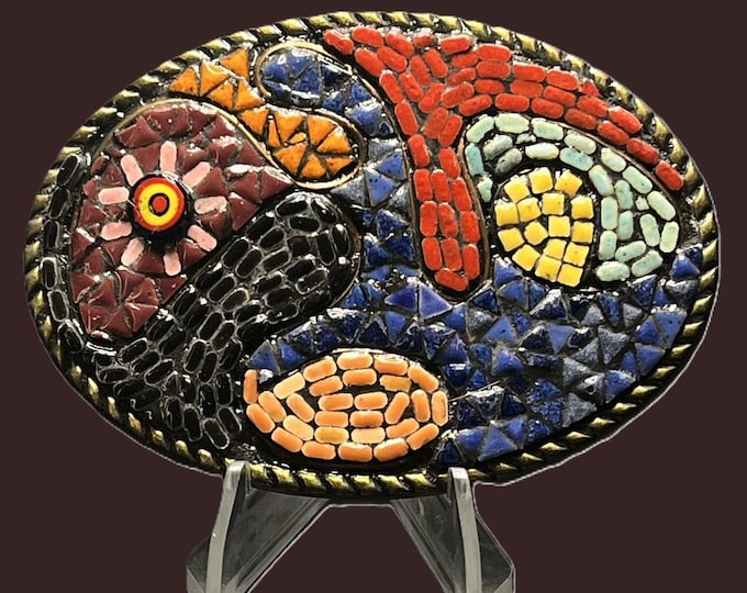 One of a Kind Abstract Mosaic Belt Buckle – 3x2 Inch Funky Mod Statement