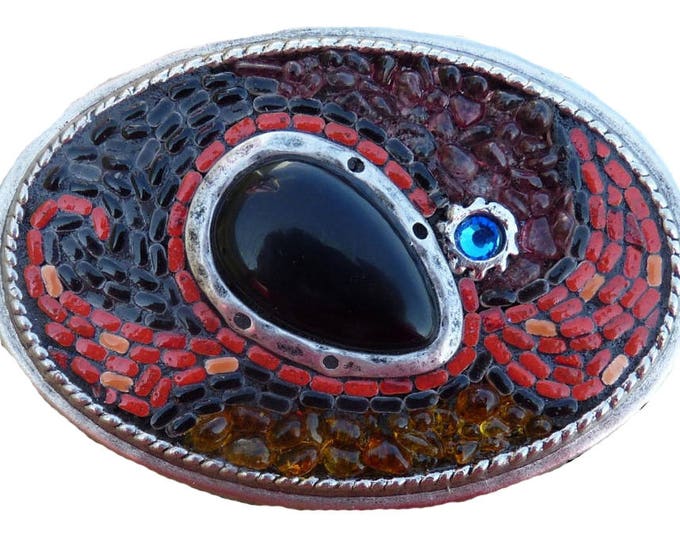 Unisex Onyx Gemstone Oval Mosaic Belt Buckle