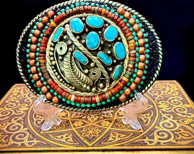 Turquoise Southwestern Belt Buckle – Native American Style, Red Creek Jasper