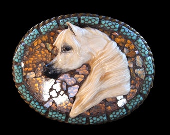 Trophy Sized Arabian Horse Mosaic Belt Buckle