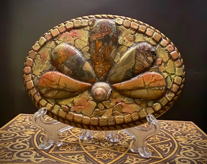 Rustic Southwestern Mosaic Belt Buckle with Jasper Gemstones and Tempered Glass