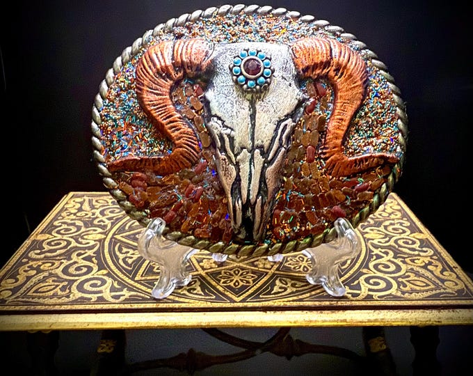 Mosaic Ram Skull Belt Buckle: Western Goth Fashion