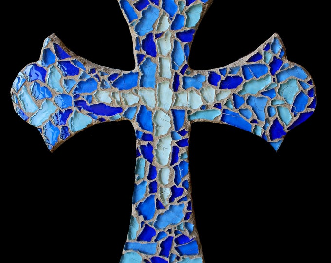 Rustic Mosaic Wall Cross in Blues
