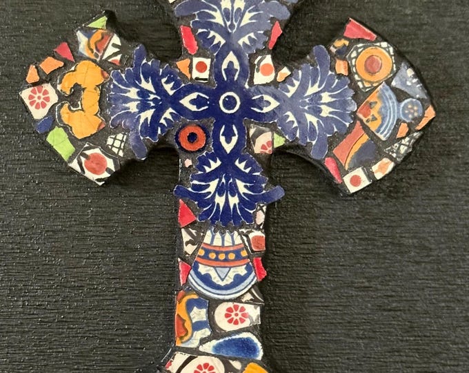 Small Mosaic Cross Made from Talavera Tiles