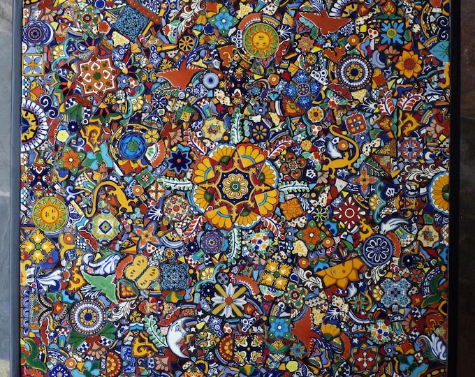 30 Inch Custom Mosaic Table or Wall Hanging Made With Talavera Tiles