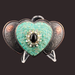 Three Hearts Western Cowgirl Mosaic Rhinestone Belt Buckle