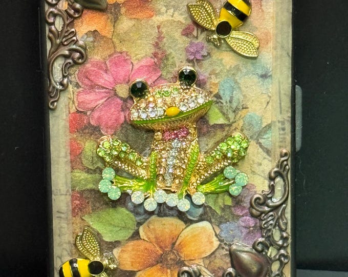 Rhinestone Frog Business Card Case, Enamel Bumble Bees, One-of-a-Kind