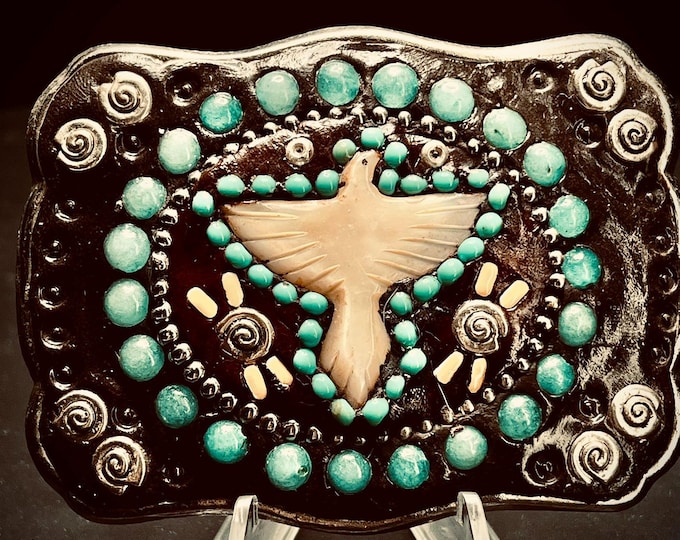 One of a Kind Dove Mosaic Belt Buckle – 4x3 Inch  Southwestern Statement FLASH SALE!